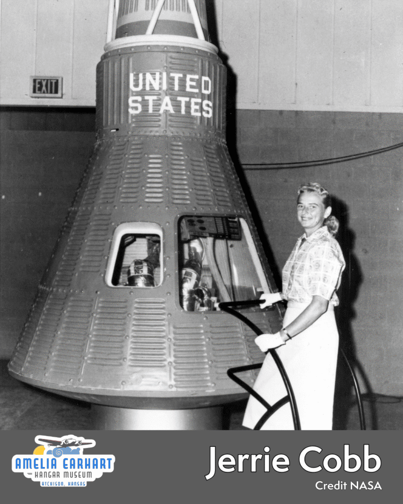 Jerrie Cobb image with NASA capsule