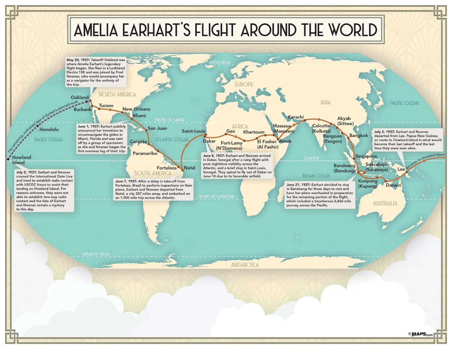Map Annotated With Amelia's Journey