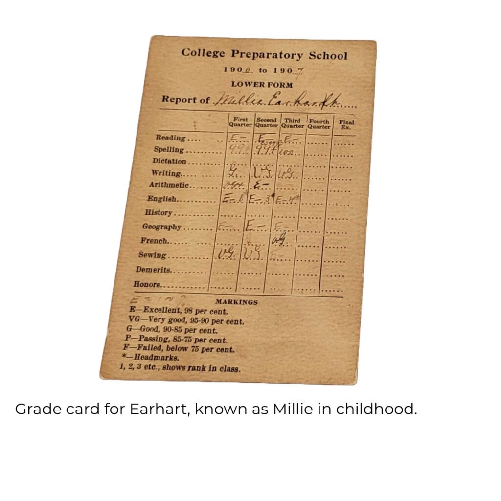 Grade card of Amelia Earhart, known as Millie in her childhood